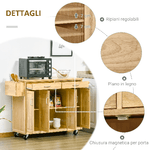 HOMCOM-Carrello-da-Cucina-in-Legno-con-Cassetto-Armadietto-e-Ruote-136x47x915cm