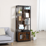 HOMCOM-Mobile-Libreria-Scaffale-in-Stile-Industriale-con-Armadietto-a-2-Ante-Scaffale-Salvaspazio-a-8-Ripiani-per-Casa-e-Ufficio-70x30x180cm-Marrone