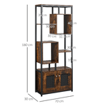 HOMCOM-Mobile-Libreria-Scaffale-in-Stile-Industriale-con-Armadietto-a-2-Ante-Scaffale-Salvaspazio-a-8-Ripiani-per-Casa-e-Ufficio-70x30x180cm-Marrone