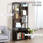 HOMCOM-Mobile-Libreria-Scaffale-in-Stile-Industriale-con-Armadietto-a-2-Ante-Scaffale-Salvaspazio-a-8-Ripiani-per-Casa-e-Ufficio-70x30x180cm-Marrone