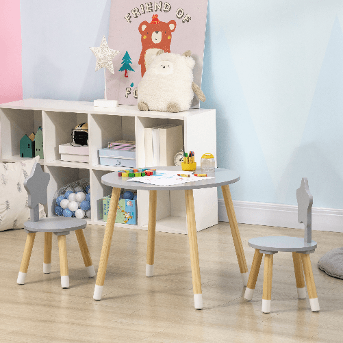 HOMCOM-Set-Tavolo-con-2-Sedie-per-Bambini-in-Legno-Eta-da-18-Mesi-a-4-Anni-Grigio