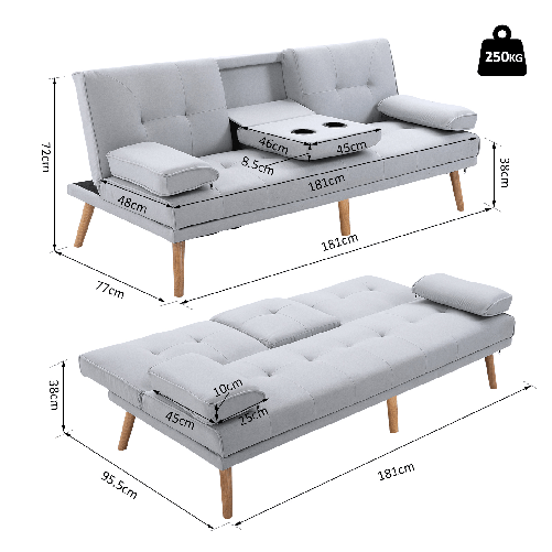 HOMCOM-Divano-Letto-3-Posti-Stile-Scandinavo-Reclinabile-con-Tavolino-a-Ribalta-181x77x88-cm-Grigio