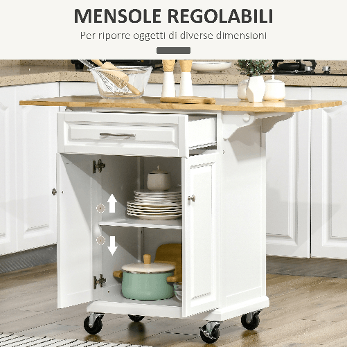 HOMCOM-Carrello-da-Cucina-Espandibile-in-Legno-Bianco-con-1-Cassetto-e-1-Armadietto