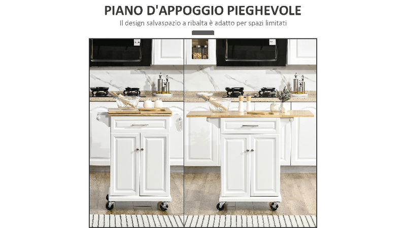 HOMCOM Carrello da Cucina con 1 Cassetto, 1 Armadietto e 1 Ripiano