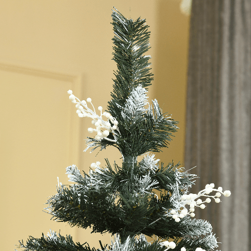 HOMCOM-Albero-di-Natale-Innevato-180cm-con-Bacche-Decorative-Bianche-Base-Rimovibile-Pieghevole-603-Rami-Verde
