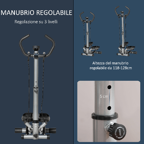 HOMCOM-Stepper-con-Manubrio-Regolabile-Monitor-LCD-ed-Elastici-55x53x118-128cm-Nero