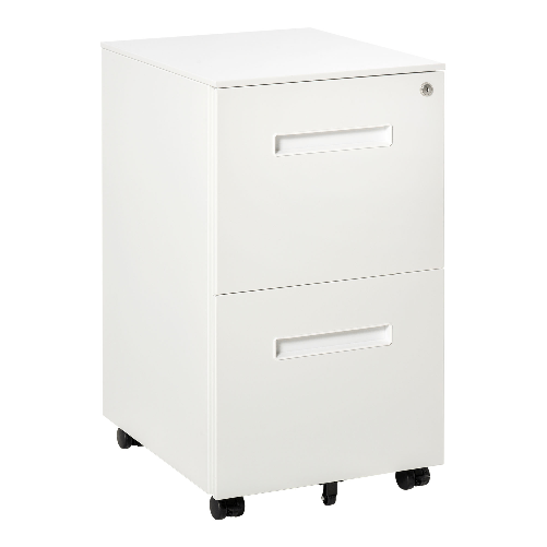 Vinsetto-Cassettiera-Ufficio-con-Ruote-Schedario-Portadocumenti-a-2-Cassetti-con-Serratura-e-2-Chiavi-in-Acciaio-39x48x67cm-Bianco