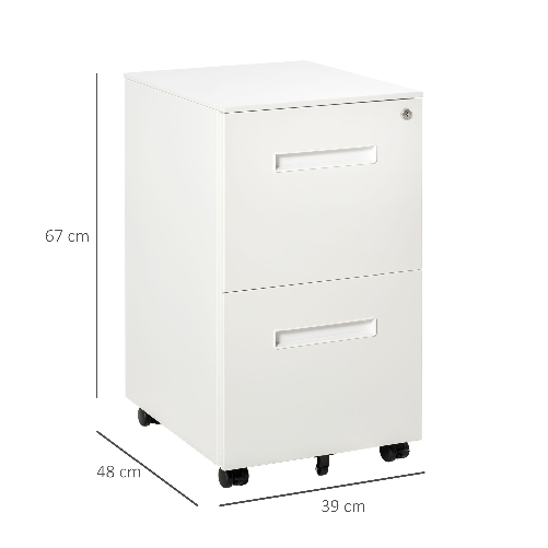 Vinsetto-Cassettiera-Ufficio-con-Ruote-Schedario-Portadocumenti-a-2-Cassetti-con-Serratura-e-2-Chiavi-in-Acciaio-39x48x67cm-Bianco