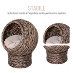 Pawhut-Cuccia-per-Gatti-Rialzata-con-Cuscino-Casetta-Naturale-con-Foglie-di-Banana-Beige-e-Marrone-42x33x52cm