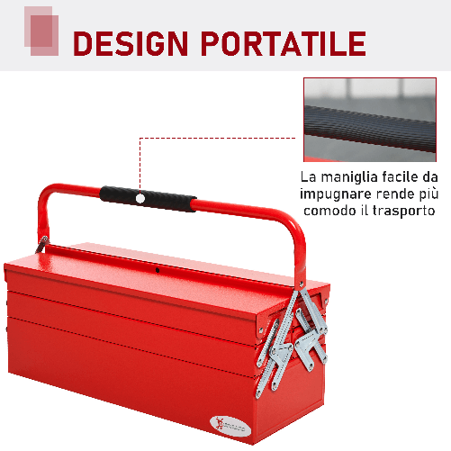 DURHAND-Cassetta-Porta-Attrezzi-in-Acciaio-Pieghevole-con-5-Vassoi-Valigetta-Porta-Attrezzi-56x20x21-34cm-Rosso