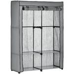 HOMCOM Armadio Guardaroba Portatile in Tessuto non Tessuto con 4 Ripiani Aperti e 2 Appendini, 118x49x170 cm, Grigio