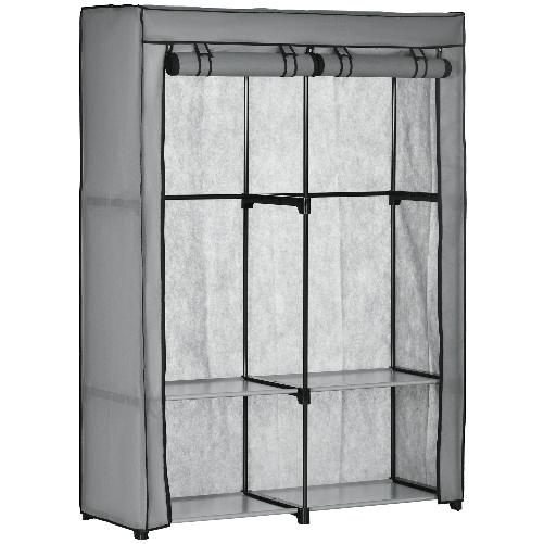 HOMCOM-Armadio-Guardaroba-Portatile-in-Tessuto-non-Tessuto-con-4-Ripiani-Aperti-e-2-Appendini-118x49x170-cm-Grigio