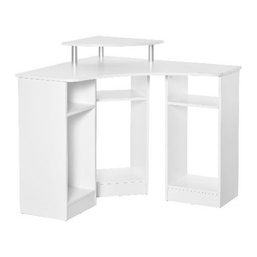 HOMCOM-Scrivania-Angolare-Porta-Pc-in-Legno-con-Ripiano-Monitor-Bianco