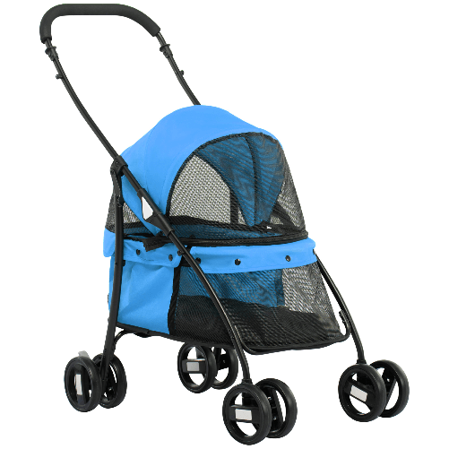 PawHut-Passeggino-per-Cani-Pieghevole-con-Tettuccio-Regolabile-e-Ruote-Girevoli-82x47x97cm-Blu