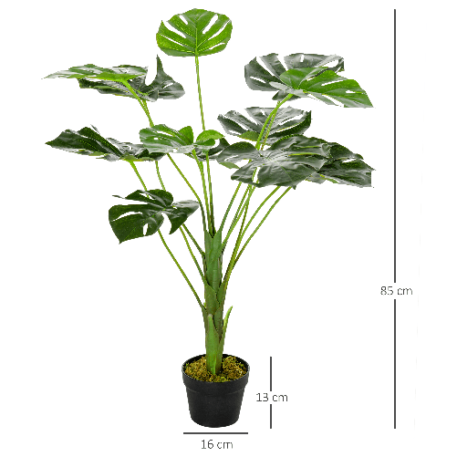 Outsunny-Monstera-Artificiale-in-Plastica-con-13-Foglie-Pianta-Finta-con-Vaso-per-Interno-ed-Esterno-Alta-85cm