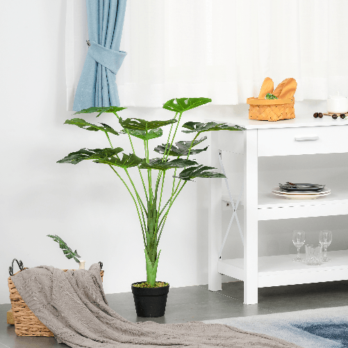 Outsunny-Monstera-Artificiale-in-Plastica-con-13-Foglie-Pianta-Finta-con-Vaso-per-Interno-ed-Esterno-Alta-85cm