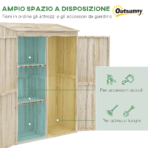 Outsunny-Casetta-da-Giardino-in-Legno-di-Abete-con-2-Porte-e-Ripiani-120x57x183cm-Naturale