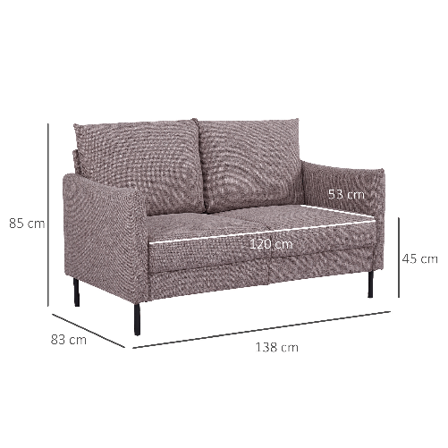 HOMCOM-Divano-2-Posti-in-Legno-per-Casa-e-Ufficio-con-Seduta-Rivestita-in-Tessuto-Effetto-Lino-138x83x85-cm-Caffe