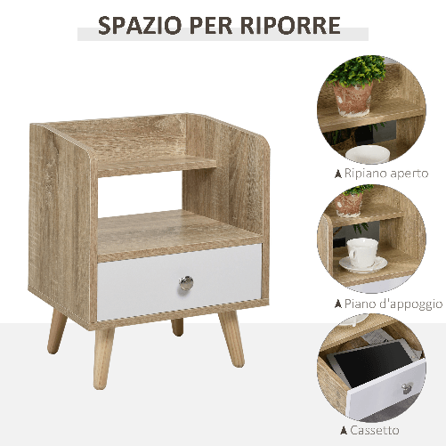 HOMCOM-Comodino-Salvaspazio-Mobiletto-con-Cassetto-e-Mensola-in-Legno-37x30x48cm---Rovere-Bianco