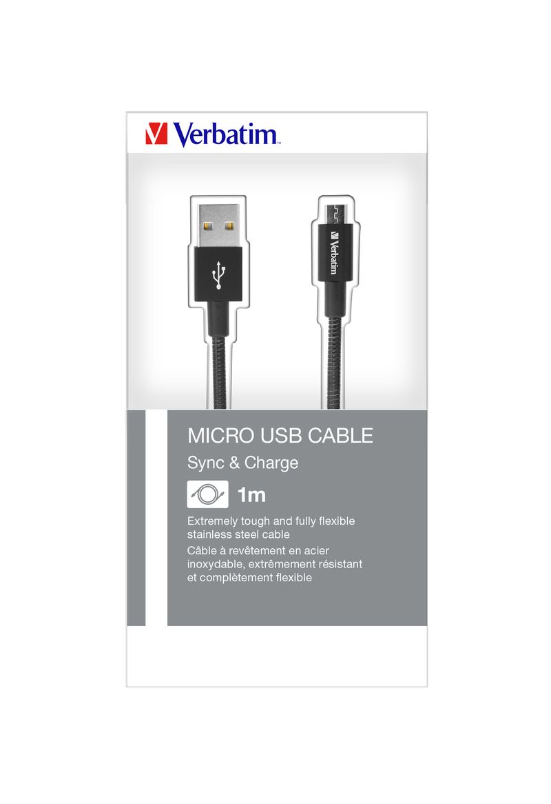 Verbatim-Cavo-Micro-USB-di-Ricarica-e-Sincronizzazione-100-cm-colore-Nero--VERBATIM-MICRO-B-USB-CABLE-SYNC---CHARGE-100C