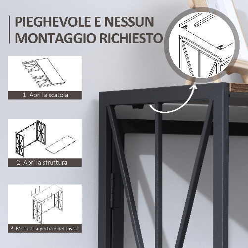 HOMCOM-Tavolo-Consolle-da-Ingresso-Stile-Industriale-Pieghevole-in-Legno-e-Metallo-100x38x80cm-Marrone