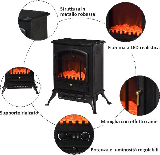 HOMCOM-Camino-Elettrico-da-Terra-con-Effetto-Fiamma-Potenza-1000W--2000W-in-ABS-e-Vetro-45×28×54cm-Nero