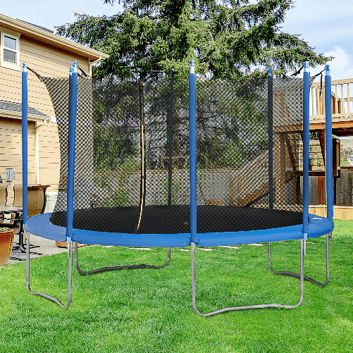 HOMCOM-Tappeto-Elastico-per-Bambini-e-Adulti-con-Rete-e-Bordo-Imbottito-Trampolino-da-Giardino-Φ366x275cm-Blu-e-Nero