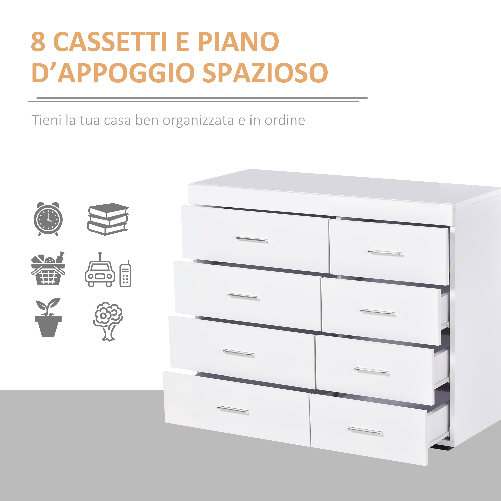 HOMCOM-Mobile-con-Cassetti-Cassettiera-in-Legno-per-Camera-Cucina-Bagno-90×35×73cm-Bianca