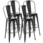 HOMCOM Set 4 Sgabelli in Metallo Design Industrial Nero con Poggiapiedi Impilabili 44 x 49 x 116 cm