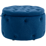 HOMCOM Pouf Poggiapiedi Rotondo con Vano Contenitore in Velluto Trapuntato, Ø60 x 40 cm, Blu Scuro