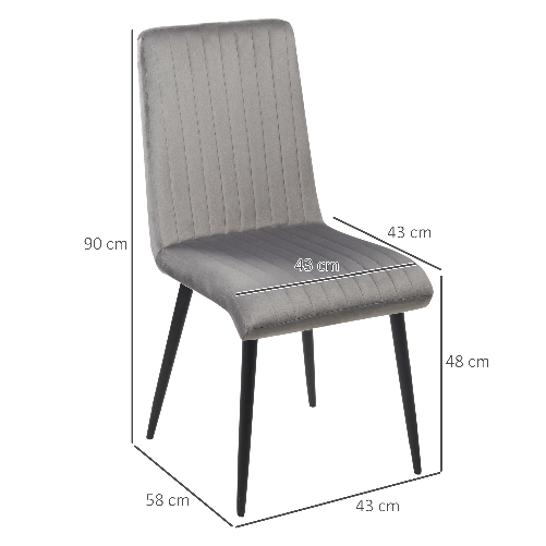 HOMCOM-Set-2-Sedie-da-Cucina-Imbottite-e-Salvaspazio-con-Gambe-in-Acciaio-43x58x90-cm-Grigio-e-Nero