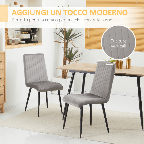 HOMCOM-Set-2-Sedie-da-Cucina-Imbottite-e-Salvaspazio-con-Gambe-in-Acciaio-43x58x90-cm-Grigio-e-Nero