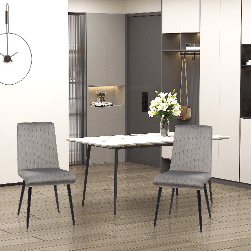HOMCOM-Set-2-Sedie-da-Cucina-Imbottite-e-Salvaspazio-con-Gambe-in-Acciaio-43x58x90-cm-Grigio-e-Nero