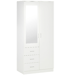 HOMCOM Armadio Moderno Guardaroba 2 Ante con Specchio e 3 Cassetti, Mensole Regolabili e Barra Appendiabiti, 80x50x180cm, Bianco