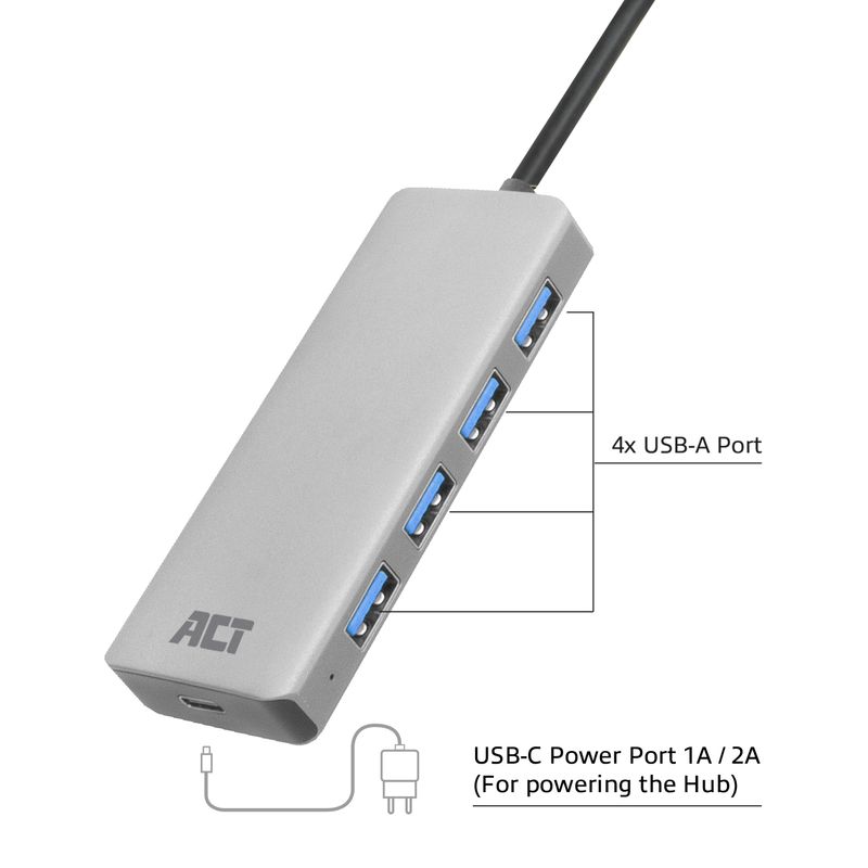 Hub-di-interfaccia-ACT-AC6121-USB-3.2-Gen-1--3.1-Gen-1--Tipo-A-5000-Mbit-s-Alluminio