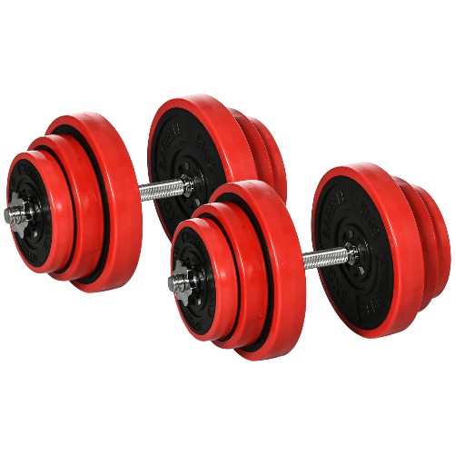 HOMCOM-Set-Manubri-Palestra-con-Pesi-da-40kg-rivestiti-in-Gomma-in-Metallo-e-Sabbia-di-Ferro-45x26x26-cm-Rossa