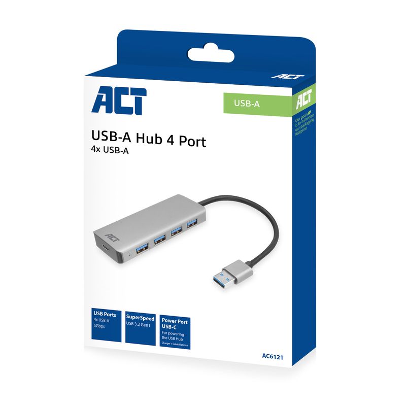 Hub-di-interfaccia-ACT-AC6121-USB-3.2-Gen-1--3.1-Gen-1--Tipo-A-5000-Mbit-s-Alluminio