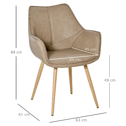 HOMCOM-Sedia-Moderna-Imbottita-con-Braccioli-Rivestimento-Similpelle-e-Gambe-Metallo-Effetto-Legno-Marrone