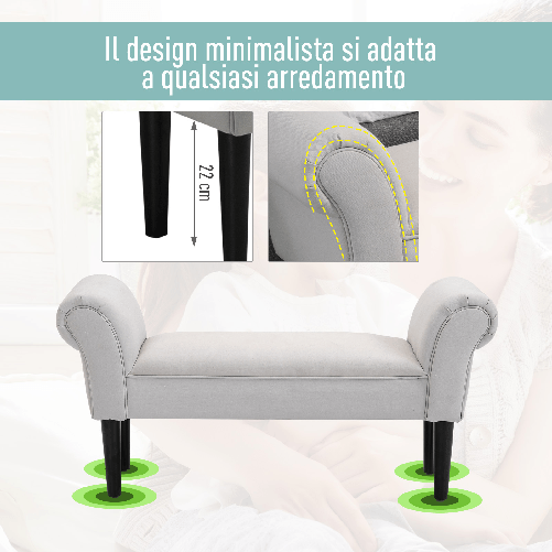HOMCOM-Panca-Fondo-Letto-Imbottita-di-Design-con-Braccioli-Arrotolati-per-Camera-da-Letto-Grigio-102x35x51cm