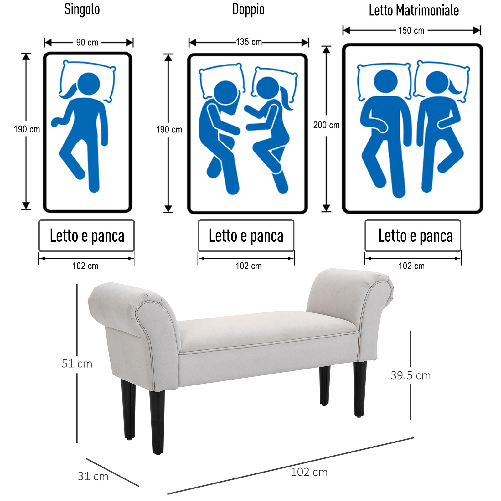 HOMCOM-Panca-Fondo-Letto-Imbottita-di-Design-con-Braccioli-Arrotolati-per-Camera-da-Letto-Grigio-102x35x51cm