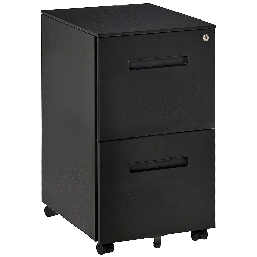 Vinsetto-Cassettiera-Ufficio-con-Ruote-Schedario-Portadocumenti-a-2-Cassetti-con-Serratura-e-2-Chiavi-in-Acciaio-39x48x67cm-Nero