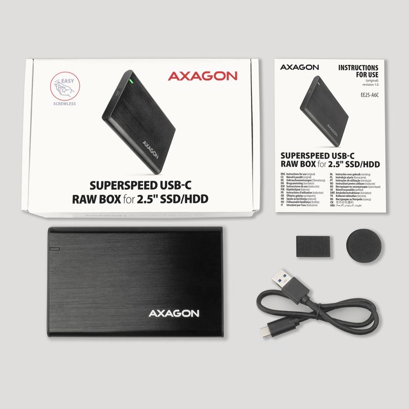 Axagon-EE25-A6C-contenitore-di-unit--di-archiviazione-Box-esterno-HDD-SSD-Nero-2.5--AXAGON-EE25-A6C-USB-C-3.2---SATA-6G-