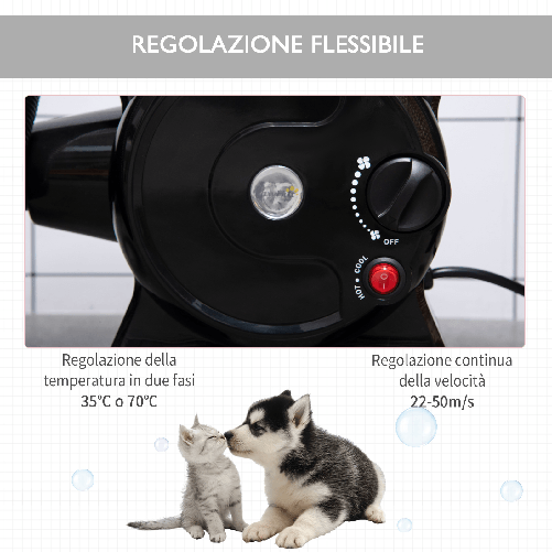 PawHut-Soffiatore-per-Cani-con-Velocita-e-Temperatura-Regolabili-Tubo-Flessibile-e-3-Beccucci-2400W-Nero