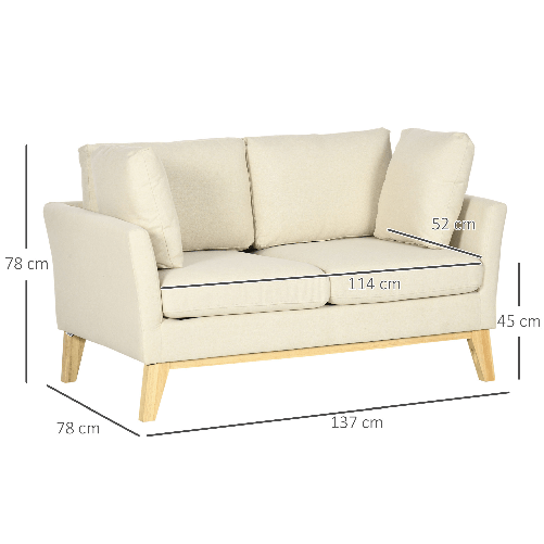 HOMCOM-Divano-da-2-Posti-in-Legno-di-Eucalipto-e-Tessuto-Effetto-Lino-con-2-Cuscini-137x78x78-cm-Beige