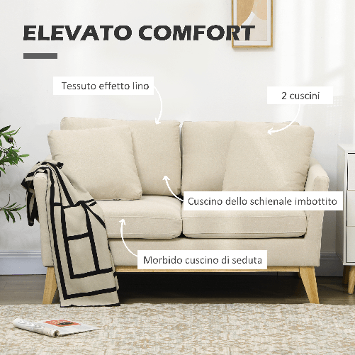 HOMCOM-Divano-da-2-Posti-in-Legno-di-Eucalipto-e-Tessuto-Effetto-Lino-con-2-Cuscini-137x78x78-cm-Beige