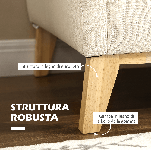 HOMCOM-Divano-da-2-Posti-in-Legno-di-Eucalipto-e-Tessuto-Effetto-Lino-con-2-Cuscini-137x78x78-cm-Beige