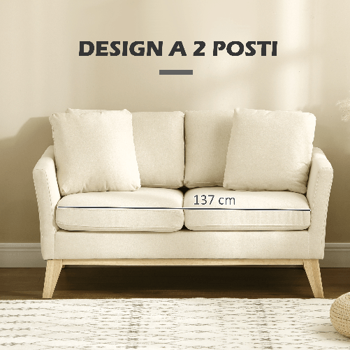 HOMCOM-Divano-da-2-Posti-in-Legno-di-Eucalipto-e-Tessuto-Effetto-Lino-con-2-Cuscini-137x78x78-cm-Beige