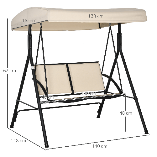 Outsunny-Dondolo-a-2-Posti-da-Giardino-con-Tettuccio-Regolabile-140x118x162cm-Beige