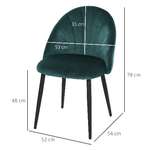 HOMCOM-Set-2-Sedie-Sala-da-Pranzo-Imbottite-con-Design-Nordico-ed-Ergonomico-Sedie-da-Cucina-e-soggiorno-in-Metallo-e-Velluto-Verde-52x54x79-cm