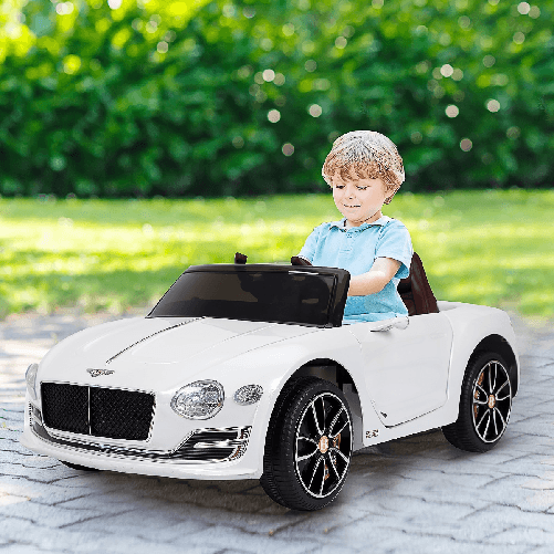 HOMCOM-Macchina-Elettrica-per-Bambini-Bentley-con-2-Portiere-Guida-Manuale-e-Telecomando-Fari-e-Suoni-108x60x43cm-Bianco